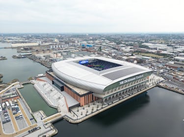 Vista aérea del Hill Dickinson Stadium antes del partido entre el Everton y el Brighton & Hove Albion.