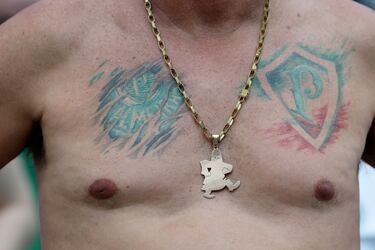 Detalle de los tatuajes en el pecho de un aficionado del Palmeiras antes del partido del Grupo A de la Copa Mundial de Clubes de la FIFA 2025 entre el SE Palmeiras y el Al Ahly SC.