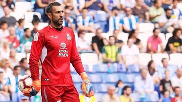 Diego L&oacute;pez, durante la disputa del partido entre Espanyol y Valencia, correspondiente a la jornada 2.