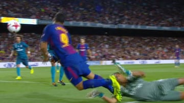 'Piscinazo' de Luis Suárez en el gol de penalti de Messi