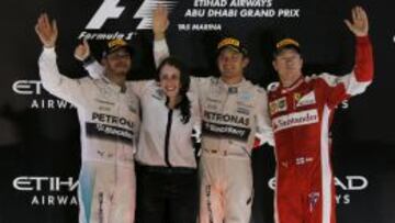 Hamilton, Rosberg y Raikkonen en el podio de Abu Dhabi 2015.