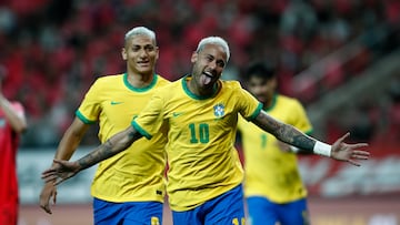 Seoul (Korea, Republic Of), 02/06/2022.- Neymar of Brazil celebrates after scoring during the International friendly soccer match between South Korea and Brazil at Sangam World Stadium in Seoul, South Korea, 02 June 2022. (Futbol, Amistoso, Brasil, Corea del Sur, Seúl) EFE/EPA/JEON HEON-KYUN
