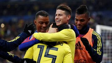 Jugadores de la Selección Colombia celebrando un gol ante Francia en amistoso