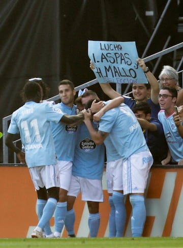 Los jugadores del Celta de Vigo celebrando el gol 2-0 de Iago Aspas 
