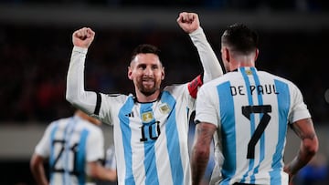 AME7420. BUENOS AIRES (ARGENTINA), 07/09/2023.- Lionel Messi de Argentina celebra un gol hoy, en un partido de las Eliminatorias Sudamericanas para la Copa Mundial de Fútbol 2026 entre Argentina y Ecuador en el estadio Más Monumental en Buenos Aires (Argentina). EFE/ Luciano González
