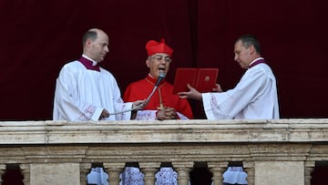 Cardinal Protodeacon Dominique Mamberti announces a new pope has been elected by the conclave at the Vatican, May 8, 2025.REUTERS/DYLAN MARTINEZ