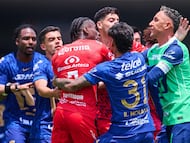 Luiz Teodora, Brian Rubio of Mazatlan and Keylor Navas of Pumas during the 14th round match between Pumas UNAM and Mazatlan FC as part of the Liga BBVA MX Varonil, Torneo Clausura 2026 at Olimpico Universitario Stadium, on April 12, 2026 in Mexico City, Mexico.