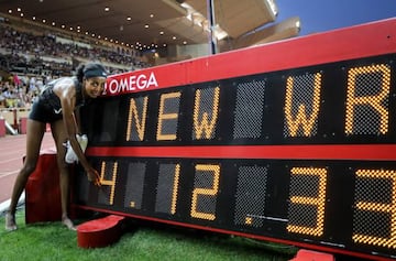 Sifan Hassan, tras conseguir el nuevo r&eacute;cord mundial de la milla en la Diamond League de M&oacute;naco. 