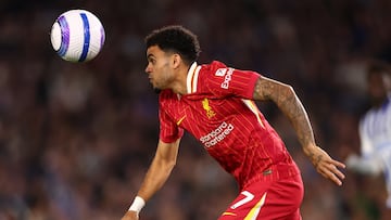 BRIGHTON, ENGLAND - MAY 19: Luis Diaz of Liverpool during the Premier League match between Brighton & Hove Albion FC and Liverpool FC at Amex Stadium on May 19, 2025 in Brighton, England. (Photo by Shaun Brooks - CameraSport via Getty Images)