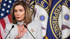 US Speaker of the House, Nancy Pelosi, holds her weekly press briefing on Capitol Hill in Washington, DC. 