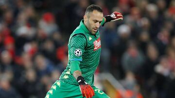 David Ospina durante el partido entre Liverpool y Napoli en Anfield por la &uacute;ltima fecha de la fase de grupos de la Champions League