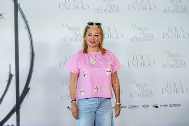 Belén Esteban durante el photocall previo al concierto Lola Índigo en el Estadio Riyadh Air Metropolitano.