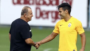 Fatih Terim y Radamel Falcao en un entrenamiento del Galatasaray