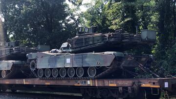 FILE PHOTO: An M1 Abrams tank sits atop a flat car in a rail yard after U.S. President Donald Trump said tanks and other military hardware would be part of a Fourth of July display in Washington, U.S., July 2, 2019. REUTERS/Kevin Fogarty/File Photo