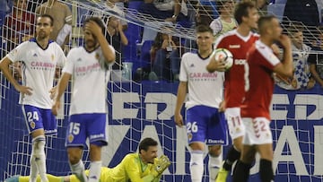 Gol de Maikel Mesa ante el Zaragoza.