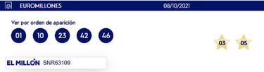 Euromillones: comprobar los resultados del sorteo de hoy, viernes 8 de octubre