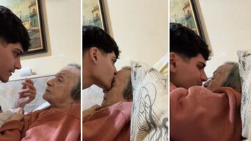 Un joven graba una emotiva despedida antes de partir a España, dejará a su abuelita para buscar una mejor vida y conseguir plata.
