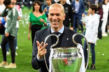 Zidane with the Champions League trophy shortly before he announced his resignation in 2018.