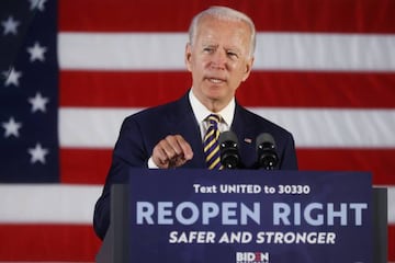Democratic U.S. presidential candidate Joe Biden speaks during a campaign event held at a community center in Darby, Pennsylvania.