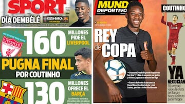 Portadas de &#039;Sport&#039; y &#039;Mundo Deportivo&#039; del jueves, 4 de enero de 2018.