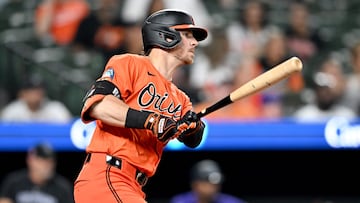 BALTIMORE, MARYLAND - JULY 26: Ryan O'Hearn #32 of the Baltimore Orioles drives in a run with a single in the seventh inning against the Colorado Rockies at Oriole Park at Camden Yards on July 26, 2025 in Baltimore, Maryland. Greg Fiume/Getty Images/AFP (Photo by Greg Fiume / GETTY IMAGES NORTH AMERICA / Getty Images via AFP)