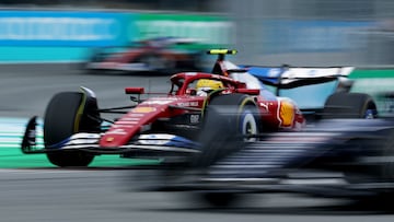 Lewis Hamilton, con el Ferrari en Miami.