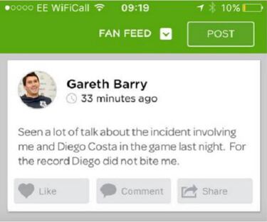 "For the record, Diego did not bite me" - Gareth Barry