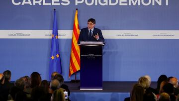 Catalan separatist leader Carles Puigdemont announces his candidature with Junts Per Catalunya (Together for Catalonia) party for Catalonia's May 12 election, in Elne, France March 21, 2024. REUTERS/Albert Gea