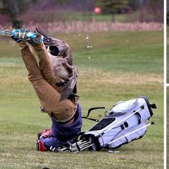 Un ganso enfurecido ataca a un golfista durante un torneo