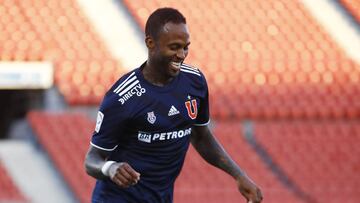 Futbol, Universidad de Chile vs Universidad de Concepcion.
Vigesimo Septima fecha, campeonato nacional 2020.
El jugador de Universidad de Chile Reinaldo Lenis celebra despues de convertir un gol contra Universidad de Concepcion durante el partido de pri