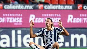 Christina Burkenroad celebrates her goal 0-2 of Monterrey during the 17th round match between Tijuana and Monterrey as part of the Liga BBVA MX Femenil, Torneo Apertura 2024 at Caliente Stadium on November 03, 2024 in Tijuana, Baja California, Mexico.