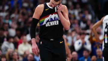 Apr 4, 2026; Denver, Colorado, USA; Denver Nuggets center Nikola Jokic (15) during the game against the San Antonio Spurs at Ball Arena. Mandatory Credit: Ron Chenoy-Imagn Images
