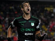 BOGOTA, COLOMBIA - APRIL 20: Juan Ignacio Dinenno of Deportivo Cali, celebrates after scoring a goal of his team, during a match between Millonarios and Deportes Tolima as part of Torneo Apertura Liga Aguila 2019 at Estadio El Campin on April 20, 2019 in Bogota, Colombia. (Photo by Luis Ramirez/Vizzor Image/Getty Images)