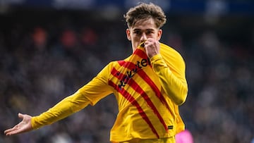 Pablo Martin Paez Gavira &ldquo;Gavi&rdquo; of FC Barcelona celebrates a goal (annulled by VAR) during La Liga match, football match played between RCD Espanyol and FC Barcelona at RCD Stadium on February 13, 2022, in Barcelona, Spain.
 AFP7 
 13/02/2022 