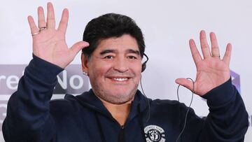 La leyenda argentina Diego Armando Maradona durante la rueda de prensa de su presentaci&oacute;n como presidente del club bielorruso Dinamo Brest.