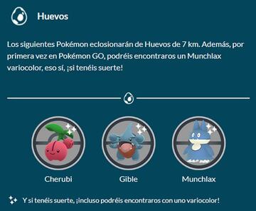 Pokémon disponibles eclosionando Huevos de 7 Km durante el evento Glotones Insaciables de Pokémon GO