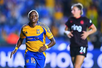 Chrestina Kgatlana celebrates her goal 2-0 of Tigres during the semi-finals match between Tigres UANL and Portland Thorns as part of the Concacaf W Champions Cup at Universitario Stadium on May 21, 2025 in Monterrey, Nuevo Leon, Mexico.