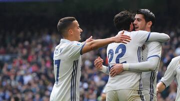 Lucas, Morata e Isco celebran el 1-0 al Espanyol.