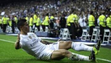 James celebra uno de sus goles.