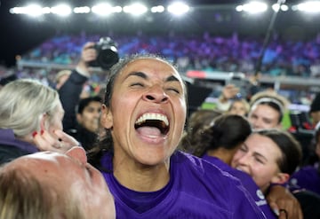 Marta celebrates after the Pride defeated the Washington Spirit 1-0 to win the NWSL 2024 Championship.