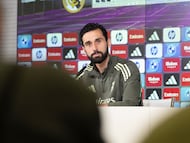 El entrenador del Real Madrid, Álvaro Arbeloa, en la rueda de prensa previa al partido de Liga contra el Valencia.