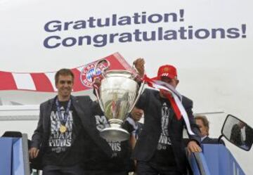 Philipp Lahm y Jupp Heynckes a su llegada a Munich.