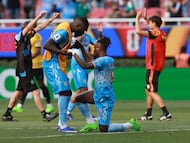 Soccer Football - FIFA World Cup - Inter-Confederation Playoffs - Final - DR Congo v Jamaica - Estadio Guadalajara, Guadalajara, Mexico - March 31, 2026 DR Congo's Brian Cipenga and Arthur Masuaku celebrate qualifying for the FIFA World Cup REUTERS/Henry Romero