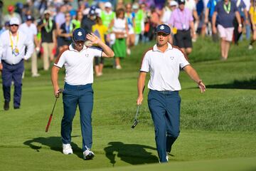 Norway's Viktor Hovland and Sweden's Ludvig Aberg of Team Europe celebrate their record win.