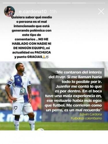 Edwin Cardona desmiente declaraciones sobre River Plate