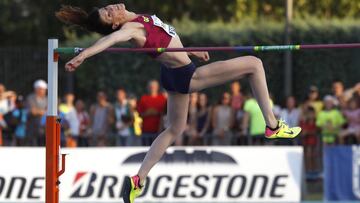 La saltadora Ruth Beitia en su participación en la prueba de salto de altura durante el Meeting de Madrid que se disputa en el Centro Deportivo Municipal de Moratalaz.