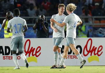 Everton's Kieran Dowell celebrates scoring their second goal.