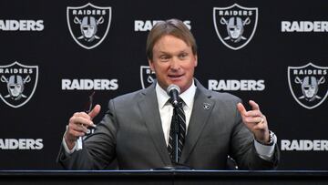 Jan 9, 2018; Alameda, CA, USA; Jon Gruden is introduced as head coach at a press conference at the Oakland Raiders headquarters Mandatory Credit: Kirby Lee-USA TODAY Sports