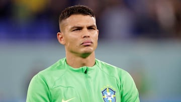 DOHA, QATAR - DECEMBER 05: Thiago Silva of Brazil during the FIFA World Cup Qatar 2022 Round of 16 match between Brazil and South Korea at Stadium 974 on December 5, 2022 in Doha, Qatar. (Photo by Richard Sellers/Getty Images)