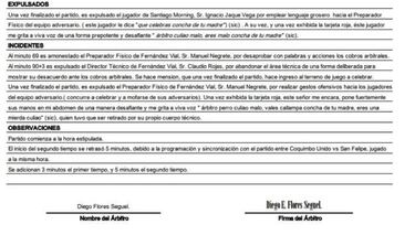 Los feos insultos que se llevó el árbitro en el partido entre el Vial y Santiago Morning